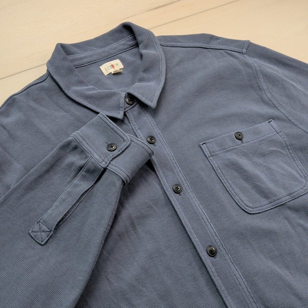 J. Crew Oarsman Waffle Knit Shirt Mens XXL Blue Cotton Button Up Long Sleeve